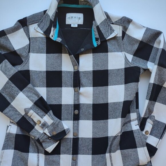 ORVIS Women's Flannel Jacket Black/White Plaid Fleece Lined Utility Cabin Medium - Picture 6 of 10